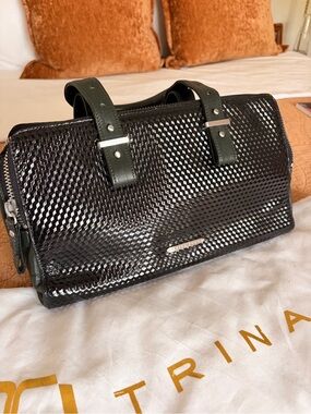 Trina Turk Black Satchel with Dark Green Trim